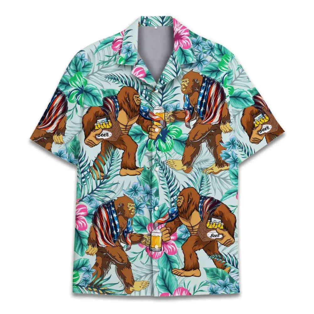 Bigfoot American Flag Unisex Hawaiian Shirt Aloha Shirt BGR2765683 - Boogor