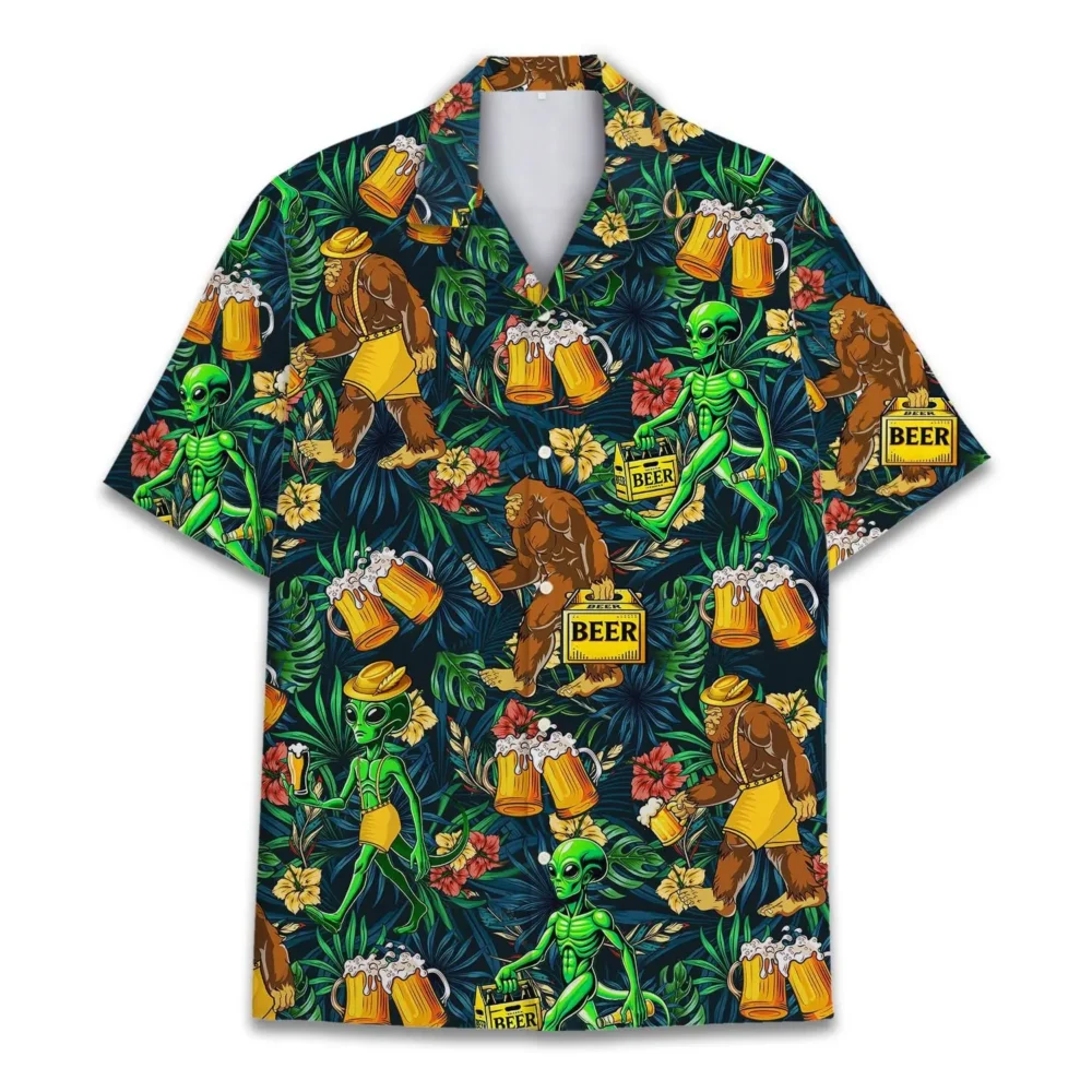Tropical Bigfoot And Alien Beers Unisex Hawaiian Shirt Aloha Shirt BGR2765684 - Boogor