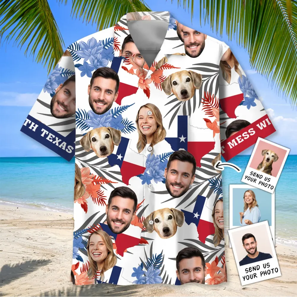 Don't Mess With Texas Custom Photo Face Family Hawaiian Shirt BGR2764828 - Boogor