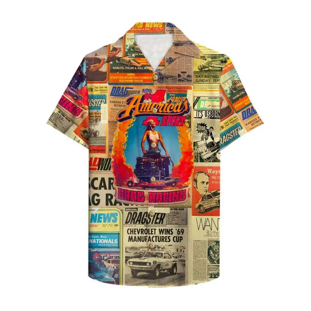 Drag Racing Newspaper Unisex Hawaiian Shirt Aloha Shirt Summer Vibe BGR2765624 - Boogor