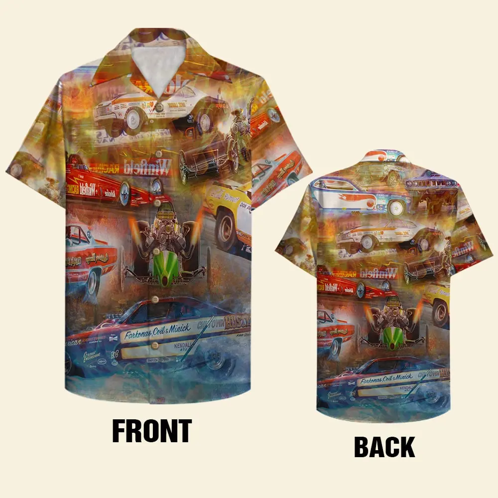 Drag Racing Unisex Hawaiian Shirt Aloha Shirt Summer Vibe Drag Car Pattern BGR2765599 - Boogor