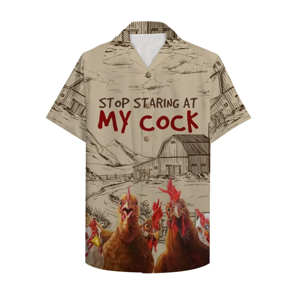 Farmer Chicken Stop Staring At My Cock Funny Unisex Hawaiian Shirt Aloha Shirt BGR2765637 - Boogor