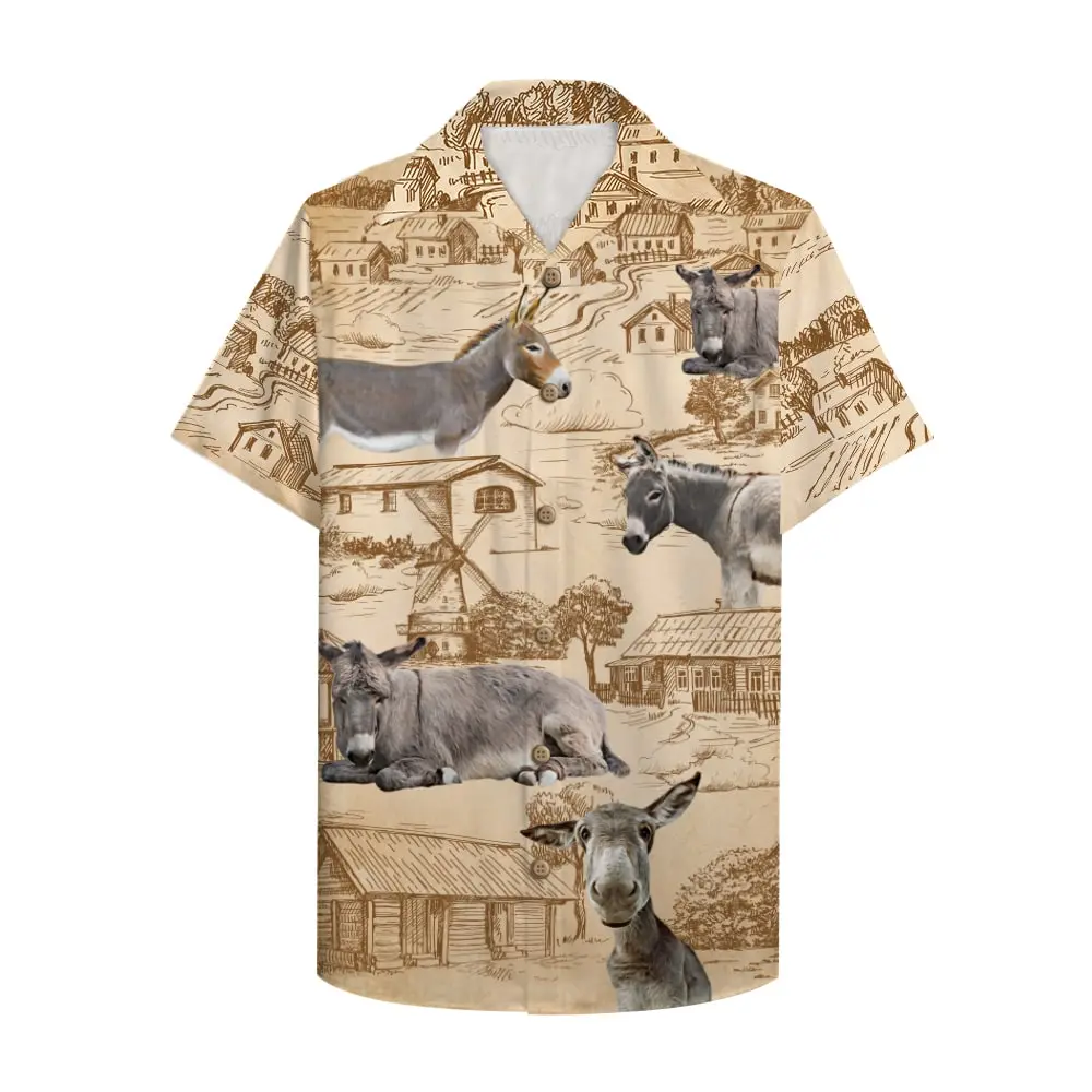 Farmer Donkey Unisex Hawaiian Shirt Aloha Shirt With Donkey And Farm Pattern BGR2765639 - Boogor