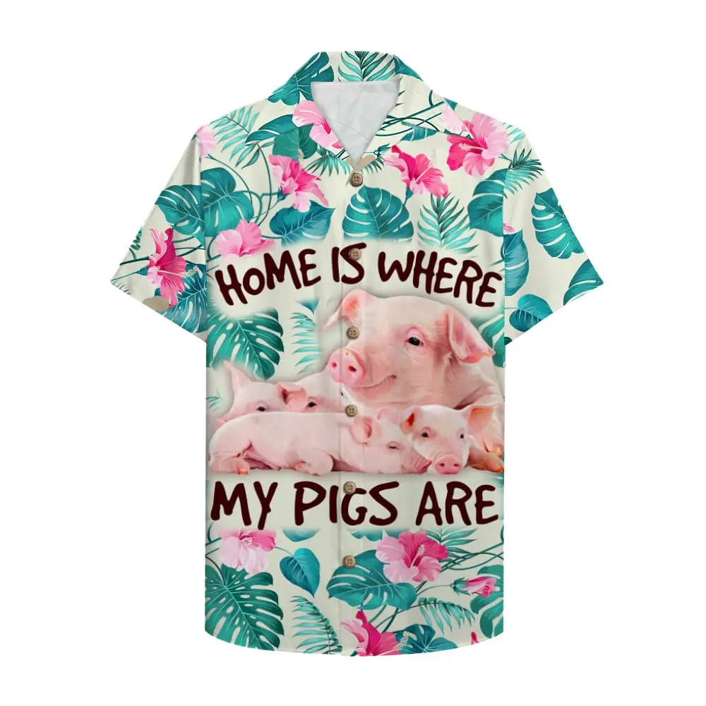 Farmer Pig Home Is Where My Pigs Are Unisex Hawaiian Shirt Aloha Shirt BGR2765636 - Boogor