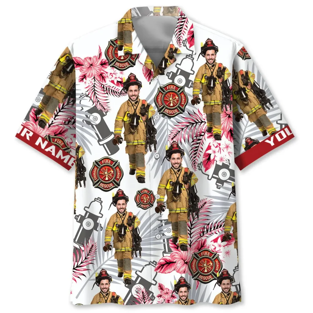 Firefighter Custom Name Custom Photo Hawaiian Shirt BGR2764789 - Boogor