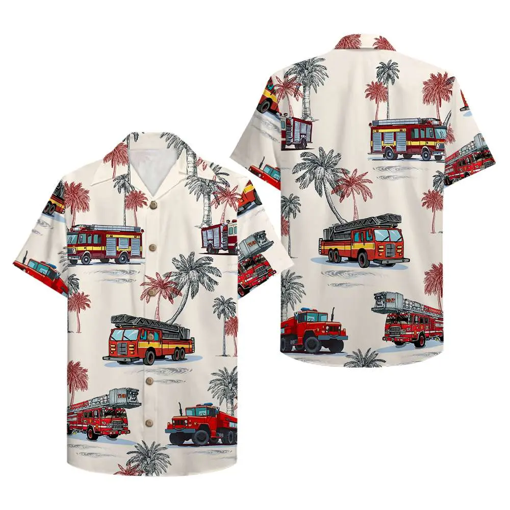 Firefighter Fire Truck Pattern Unisex Hawaiian Shirt Aloha Shirt BGR2765669 - Boogor