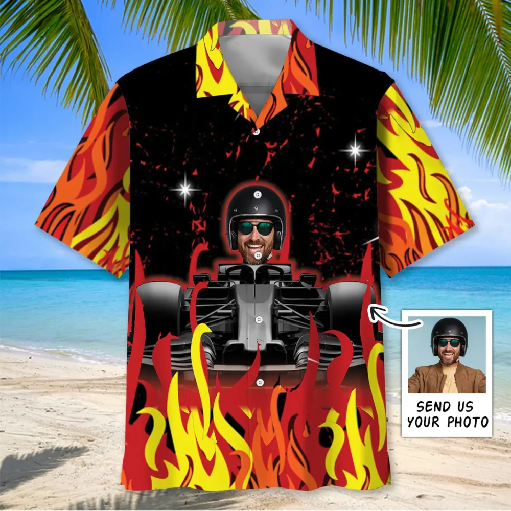Flames F1 Racing Custom Photo Face Hawaiian Shirt BGR2764808 - Boogor