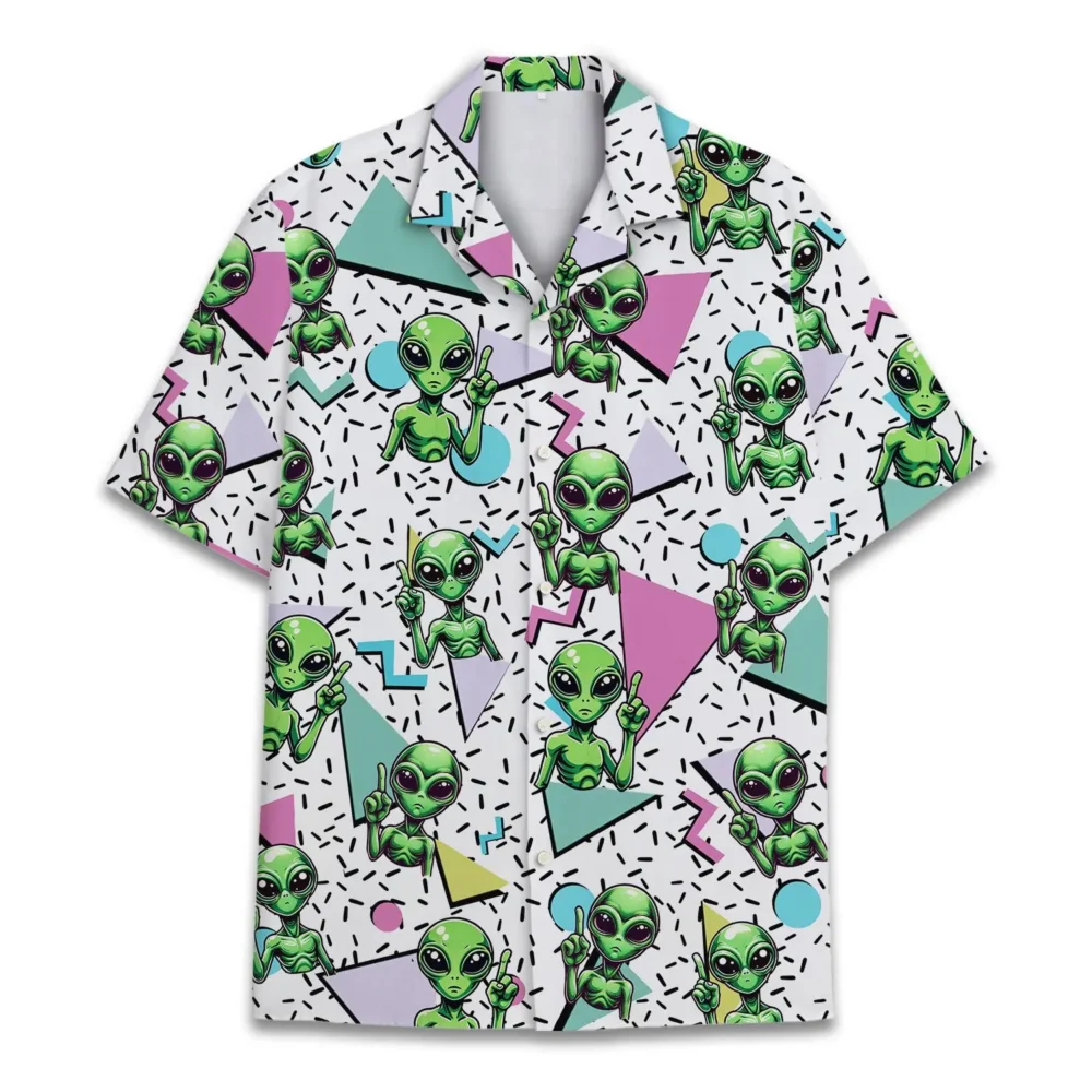 Retro 80s 90s Alien Unisex Hawaiian Shirt Aloha Shirt BGR2765695 - Boogor