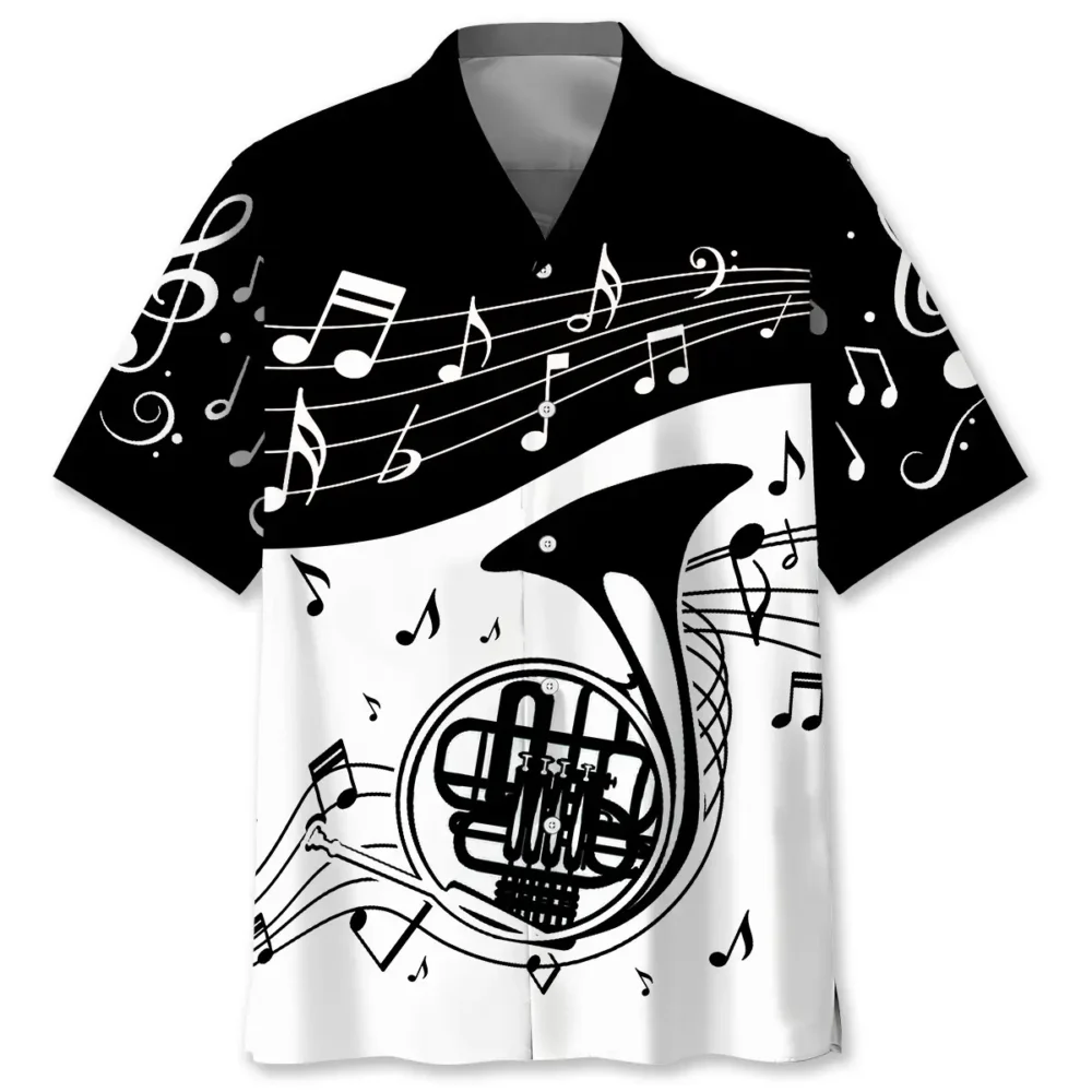 French Horn Black and White Hawaiian Shirt BGR2764940 - Boogor