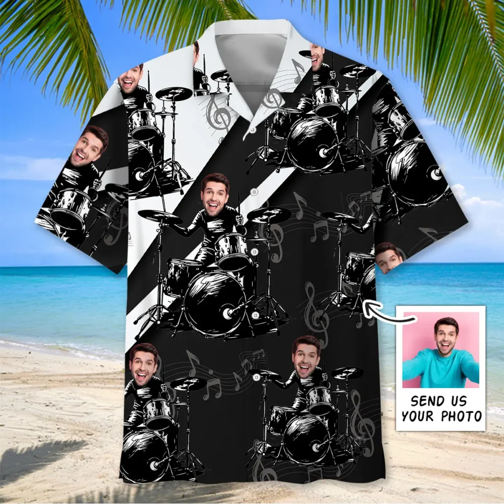 Funny Black And White Custom Photo Face Drum Hawaiian Shirt BGR2764751 - Boogor