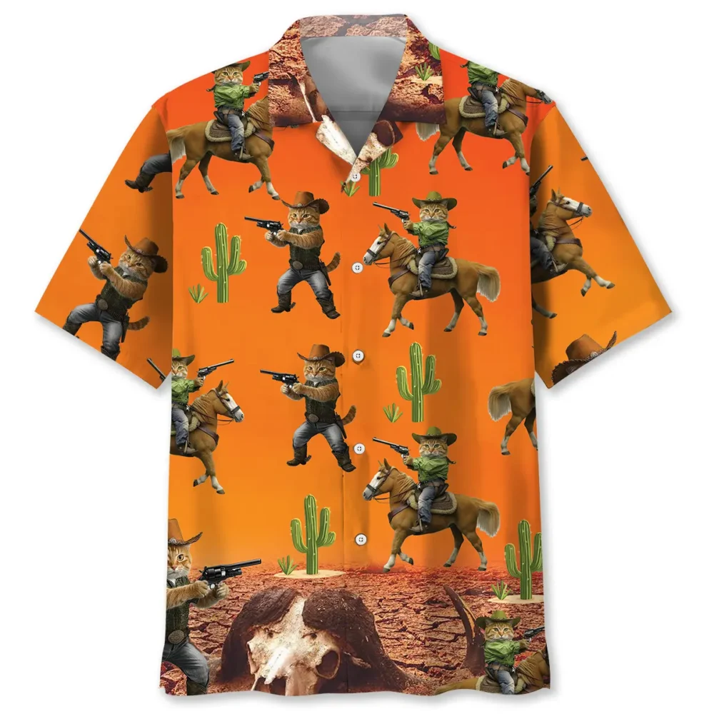 Funny Cat Cowboy Desert Hawaiian Shirt BGR2764761 - Boogor