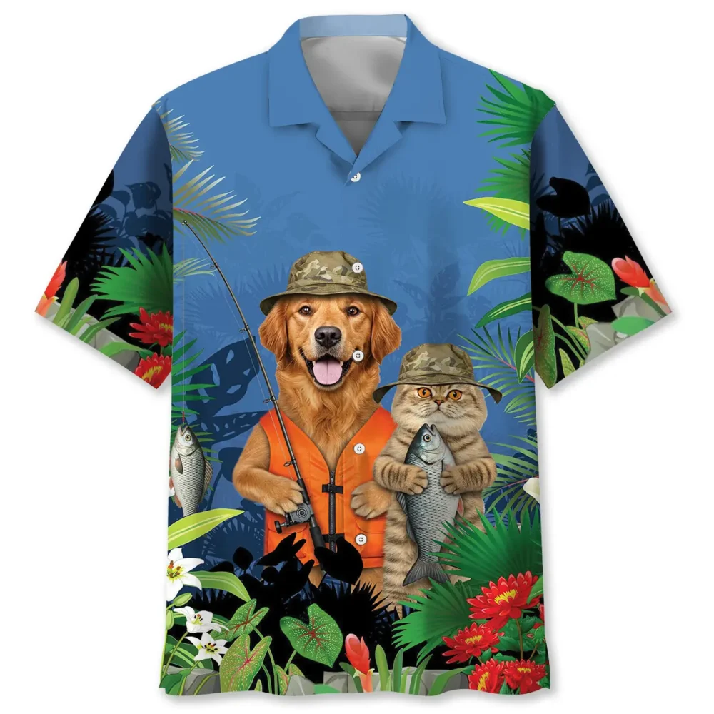 Funny Dog And Cat Fishing Hawaiian Shirt BGR2764908 - Boogor