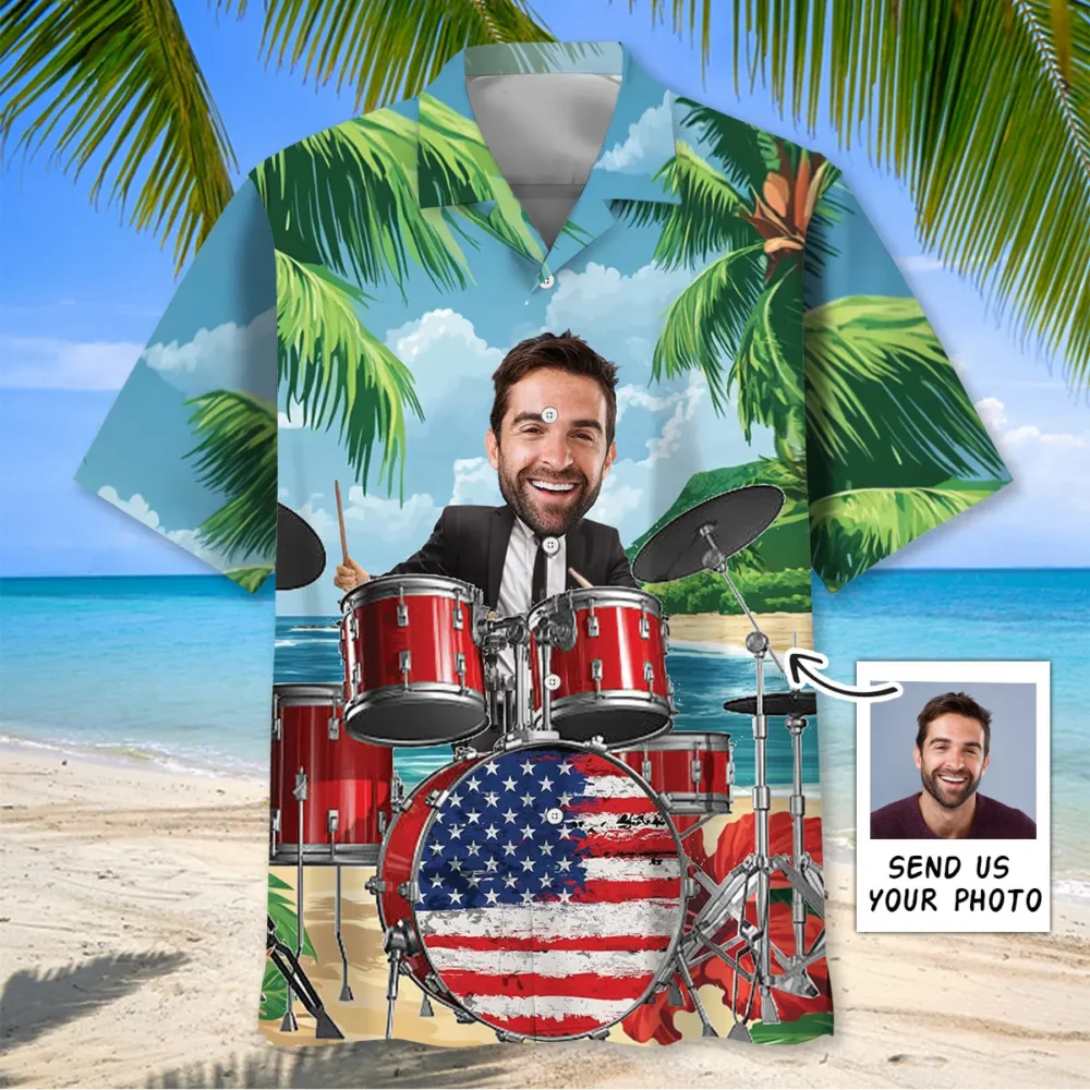 Funny Drum Beach Custom Photo Hawaiian Shirt BGR2764763 - Boogor