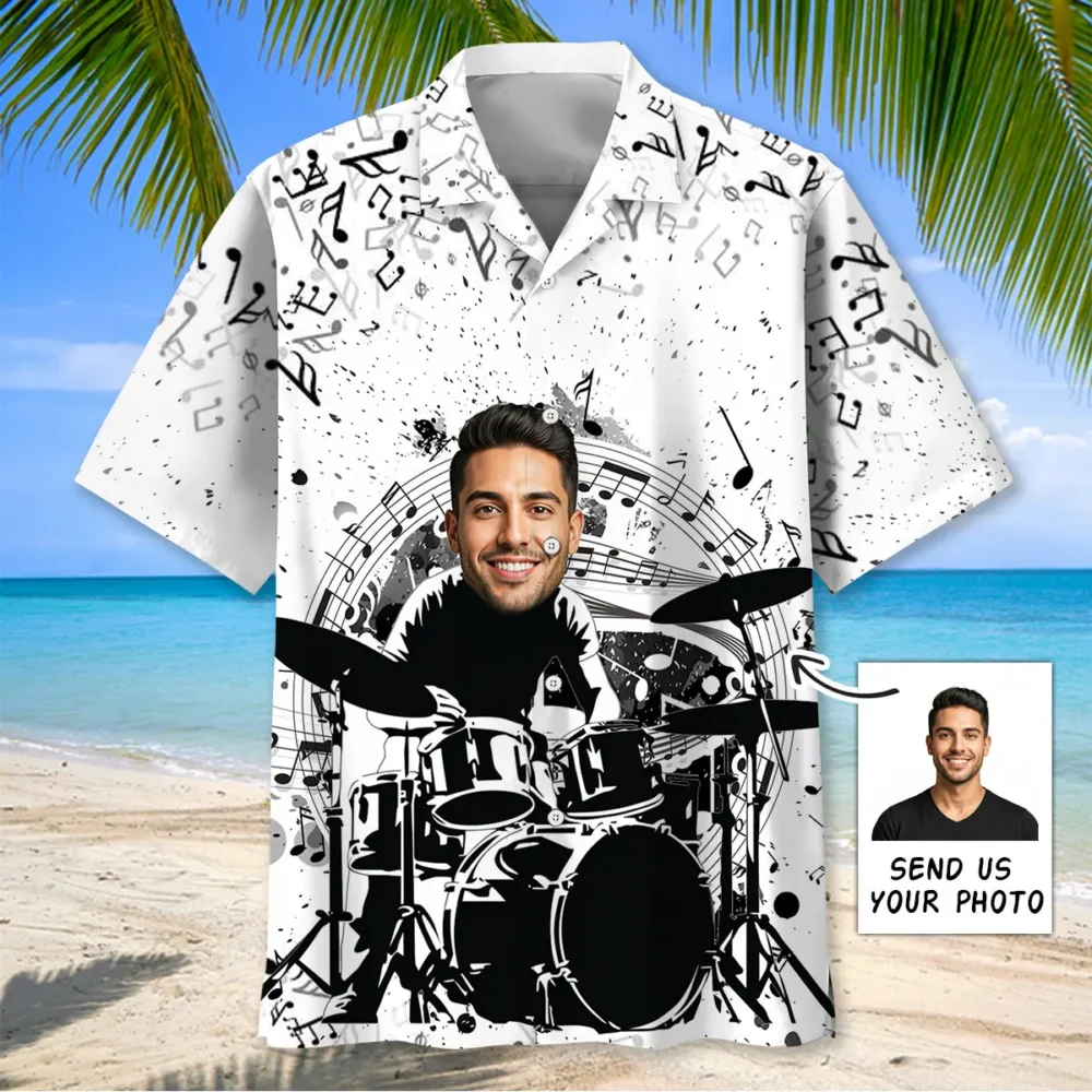 Funny Drum Black White Custom Photo Hawaiian Shirt BGR2764764 - Boogor