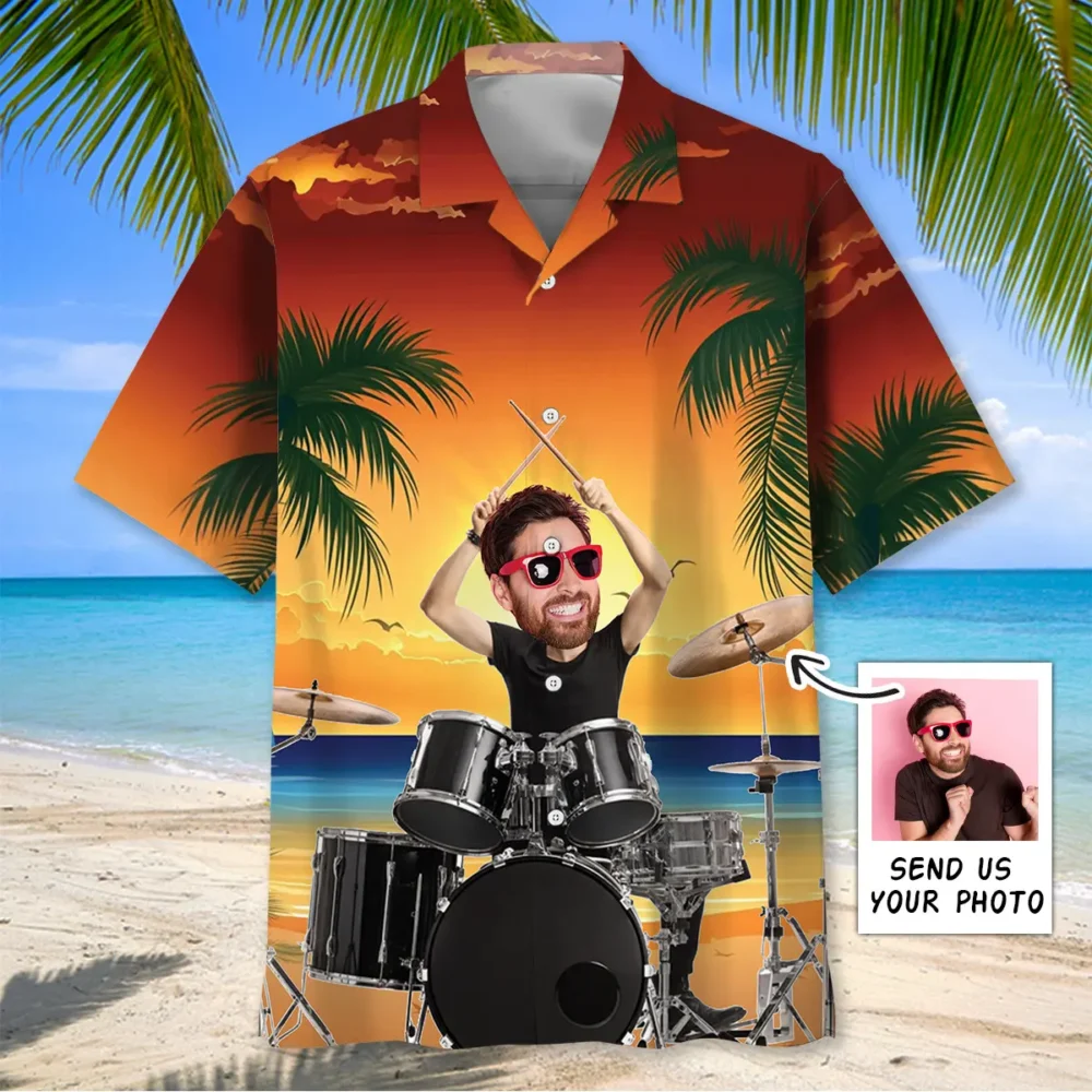 Funny Drummer Custom Photo Face Hawaiian Shirt BGR2764743 - Boogor