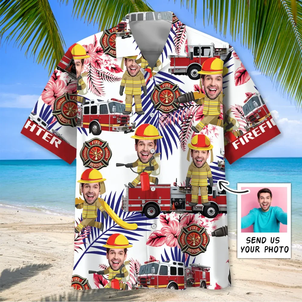 Funny Firefighter Nature Custom Photo Face Hawaiian Shirt BGR2764727 - Boogor