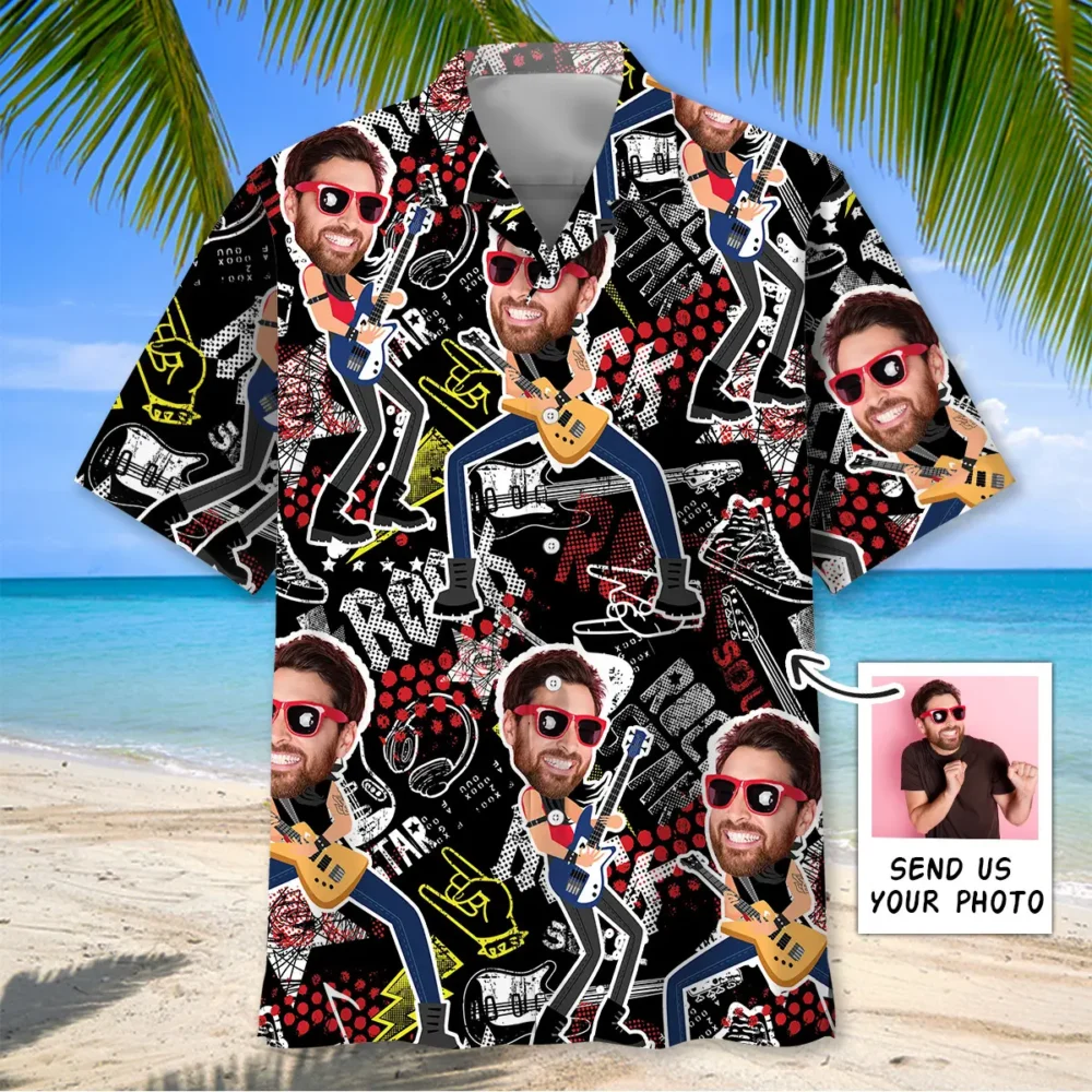 Funny Guitar Rock Custom Photo Hawaiian Shirt BGR2764780 - Boogor