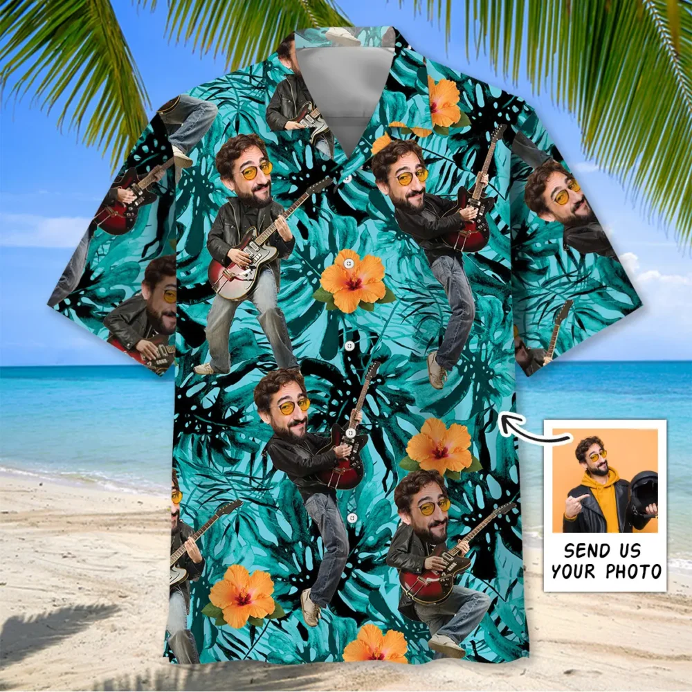 Funny Guitar Tropical Custom Photo Hawaiian Shirt BGR2764781 - Boogor