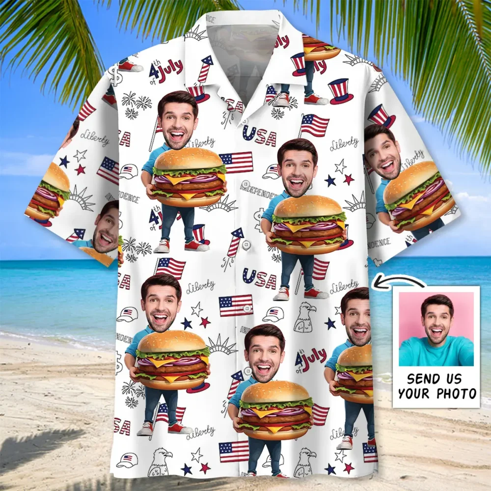Funny Hamburger Man Custom Photo Face Hawaiian Shirt BGR2764791 - Boogor
