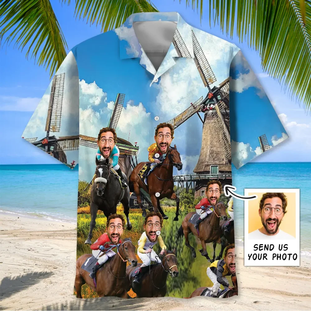 Funny Horse Racing Custom Photo Face Hawaiian Shirt BGR2764741 - Boogor