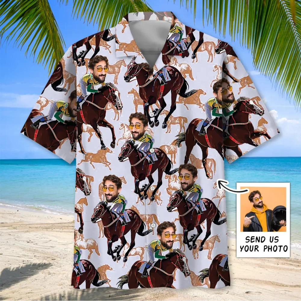 Funny Horse Racing Custom Photo Hawaiian Shirt BGR2764782 - Boogor