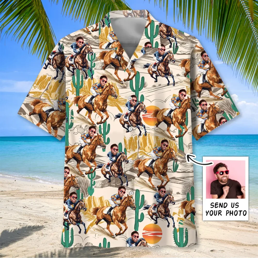 Funny Horse Racing Desert Custom Photo Hawaiian Shirt BGR2764783 - Boogor