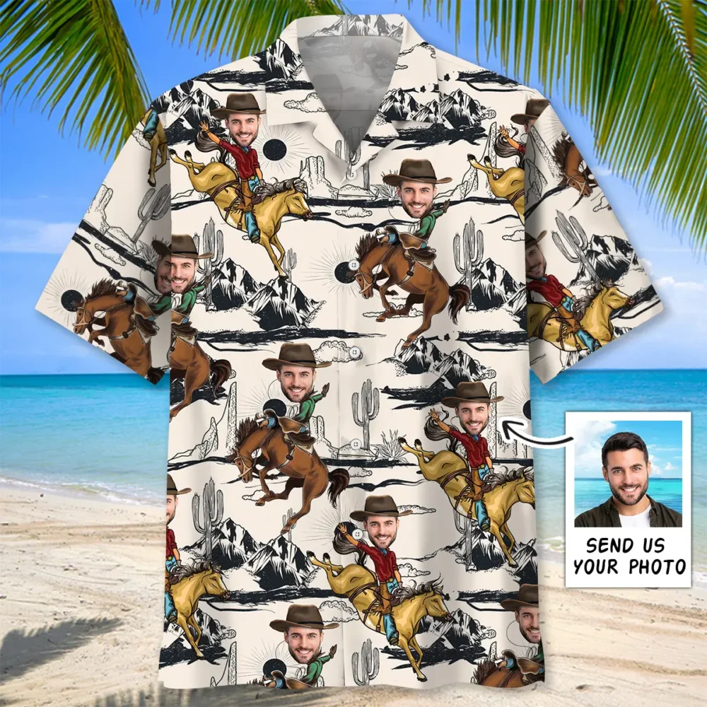 Funny Horse Rodeo Custom Photo Hawaiian Shirt BGR2764753 - Boogor