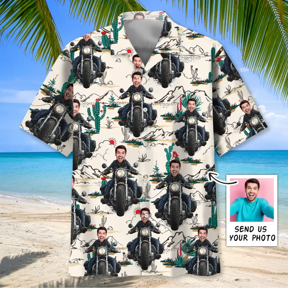 Funny Motorcycle Desert Custom Photo Face Hawaiian Shirt BGR2764757 - Boogor