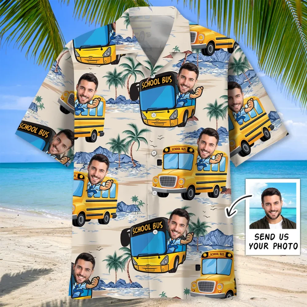 Funny School Bus Custom Photo Hawaiian Shirt BGR2764748 - Boogor