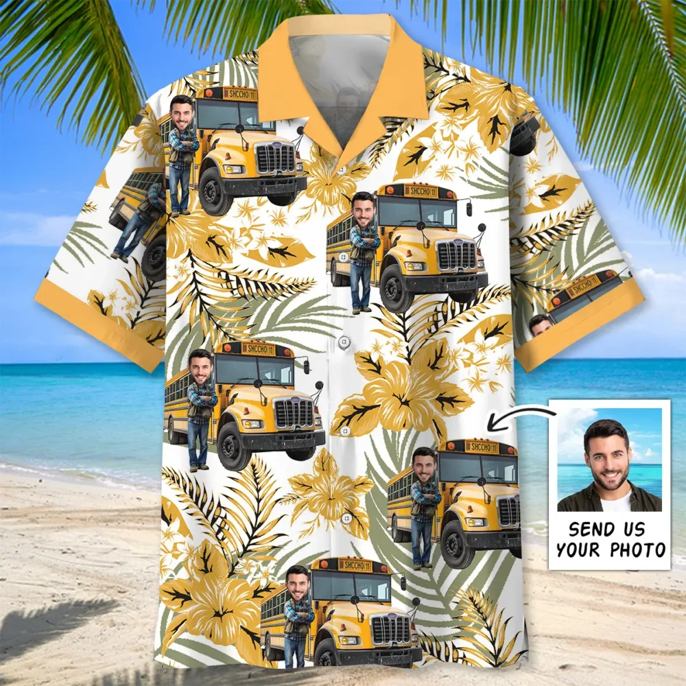 Funny School Bus Driver Custom Photo Hawaiian Shirt BGR2764749 - Boogor