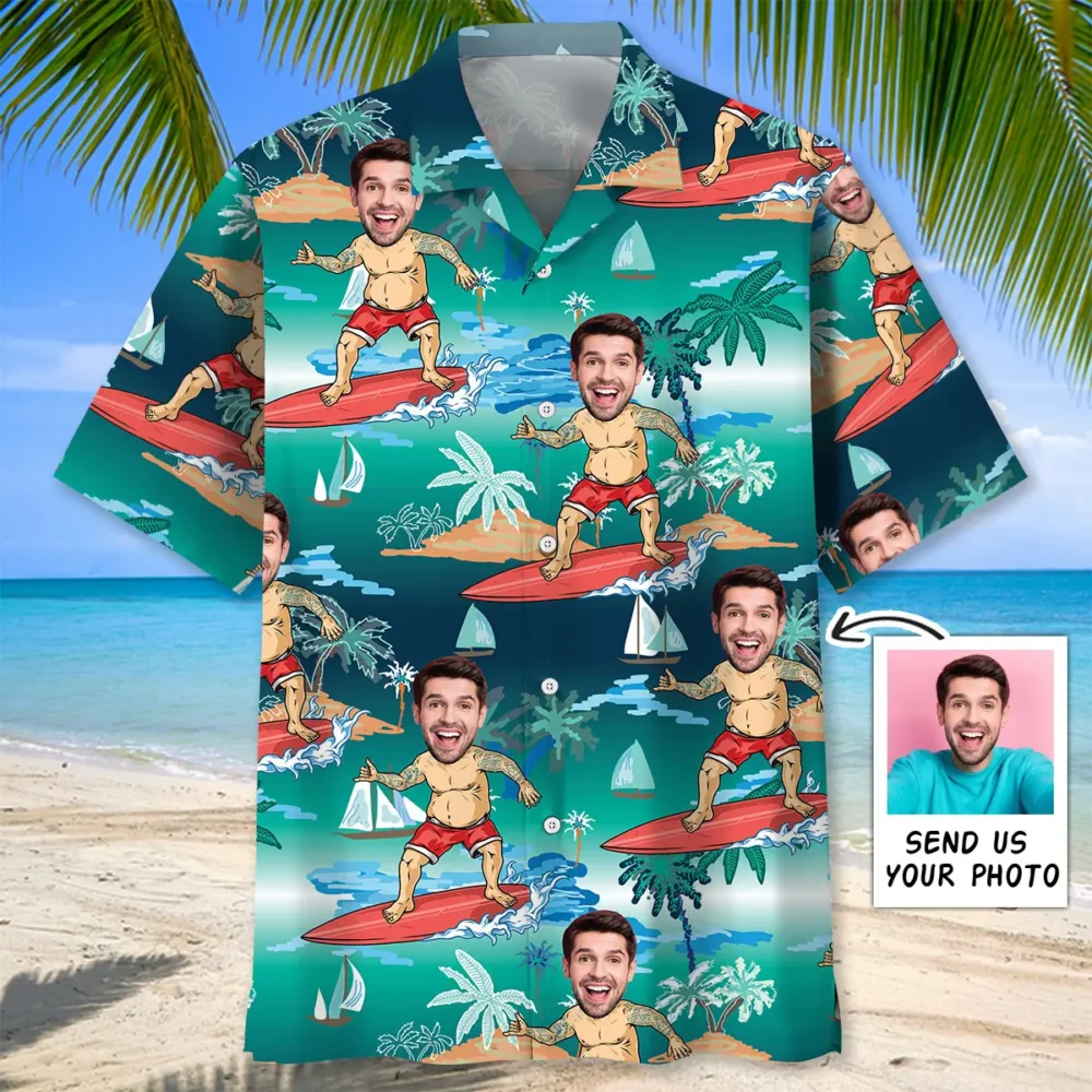 Funny Surfing Old Man Custom Photo Hawaiian Shirt BGR2764801 - Boogor