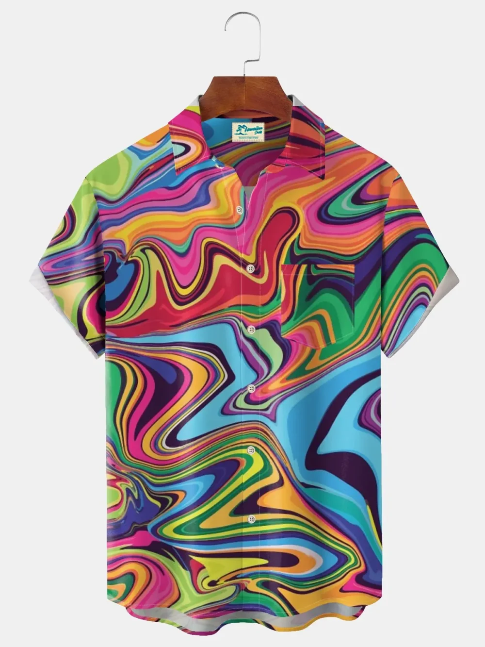 Gradient Color Art Psychedelic Line Men's Hawaii Aloha Hawaiian Shirt BGR2765170 - Boogor