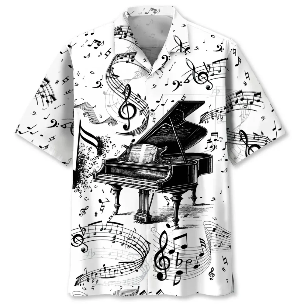 Grand Piano Black White Hawaiian Shirt Pocket BGR2764830 - Boogor