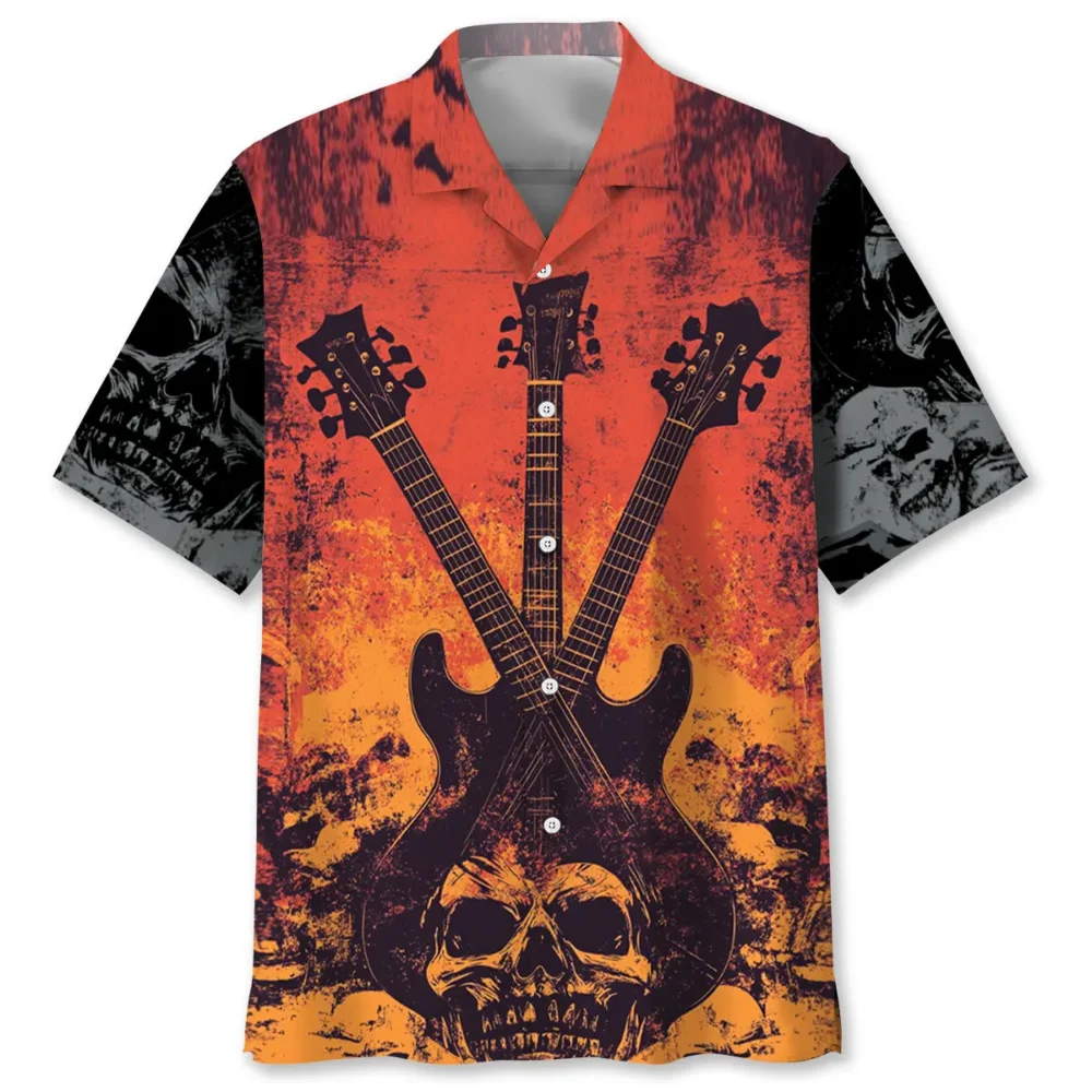 Guitar Crossed Skull Rock n Roll Hawaiian Shirt BGR2764778 - Boogor