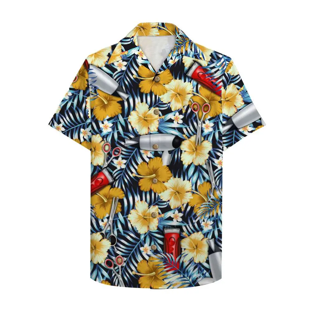 Hairstylist Unisex Hawaiian Shirt Aloha Shirt Summer Vibe with flower and tools pattern BGR2765622 - Boogor