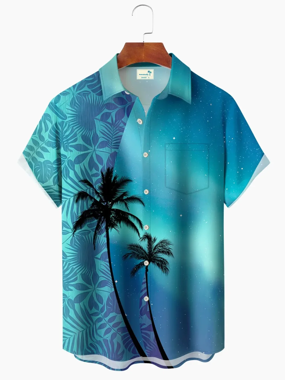 Hawaii Beach Tropical Plant Leaves Flower Aurora Ombre Palm Tree Aloha Hawaiian Shirt BGR2765337 - Boogor