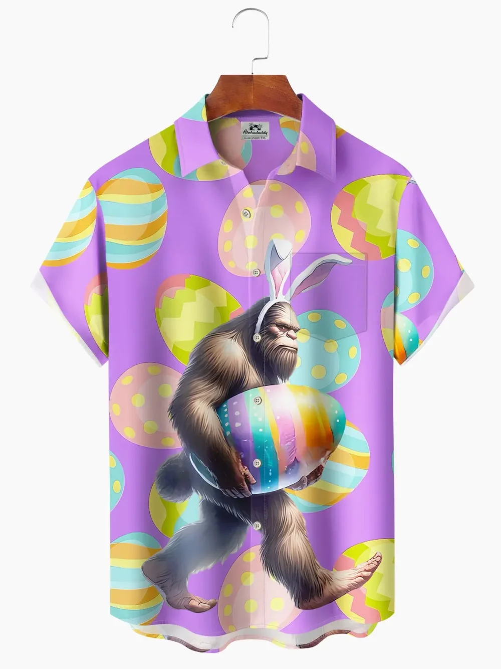 Hawaii Easter Bigfoot Print Art Buttons Stretch Large Size Men's Hawaiian Shirt BGR2765144 - Boogor