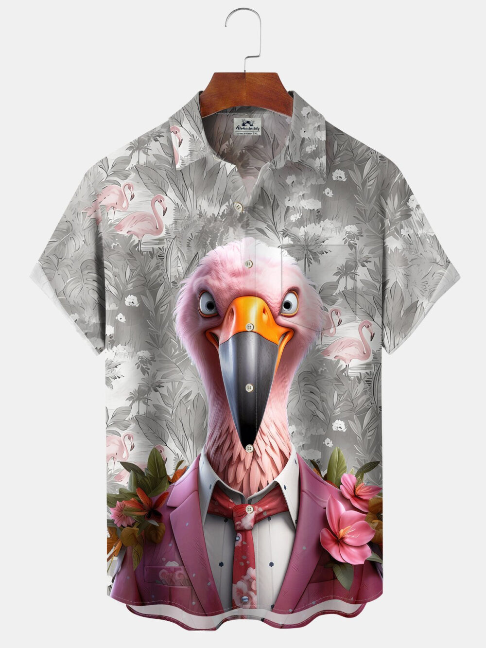 Hawaii Gentleman Flamingo Print Art Button Stretch Large Size Men's Hawaiian Shirt BGR2765135 - Boogor