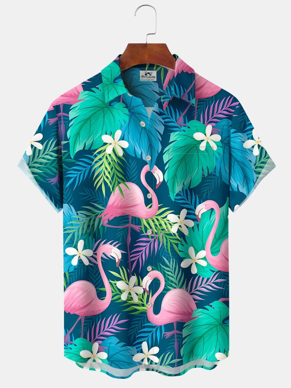 Hawaii Plant Flamingo Print Art Buttons Elastic Large Size Men's Hawaiian Shirt BGR2765142 - Boogor