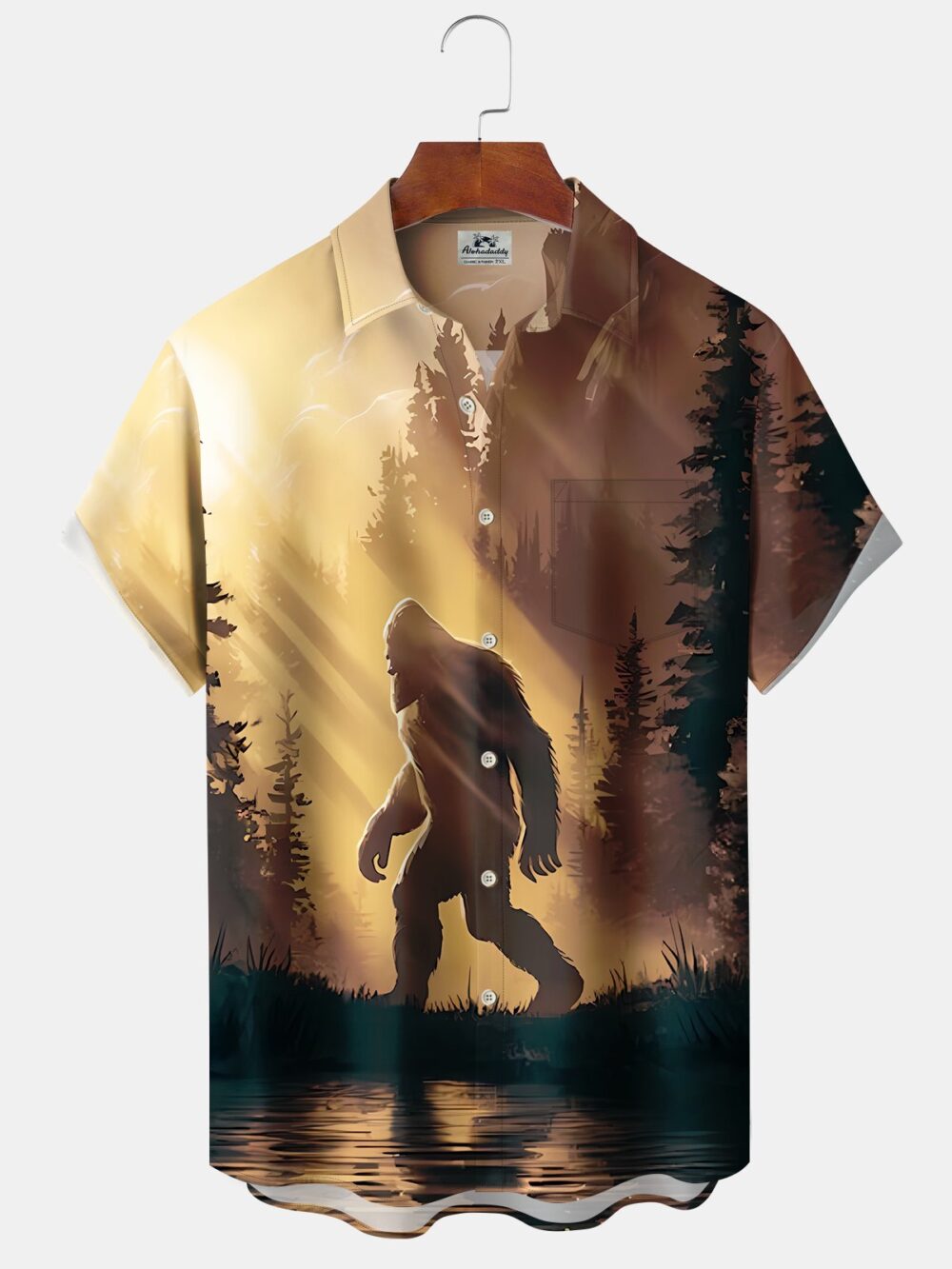 Hawaii Resort Style Bigfoot Print Art Button Stretch Large Size Men's Hawaiian Shirt BGR2765229 - Boogor