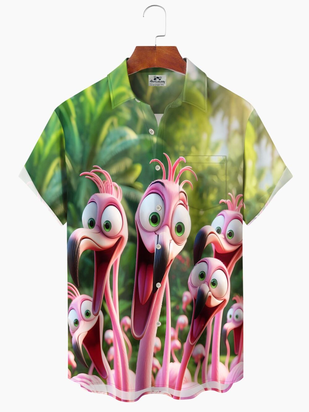 Hawaii Resort Style Graffiti Flamingo Print Art Buttons Stretch Large Size Men's Hawaiian Shirt BGR2765139 - Boogor