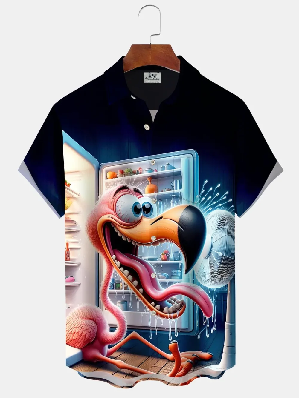 Hawaii Resort Style Hot Flamingo Refrigerator Print Art Button Stretch Large Size Men's Hawaiian Shirt BGR2765137 - Boogor