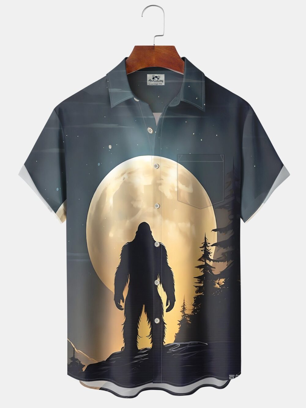 Hawaii Vintage Bigfoot Sunset Silhouette Print Art Buttons Stretch Large Size Men's Hawaiian Shirt BGR2765145 - Boogor