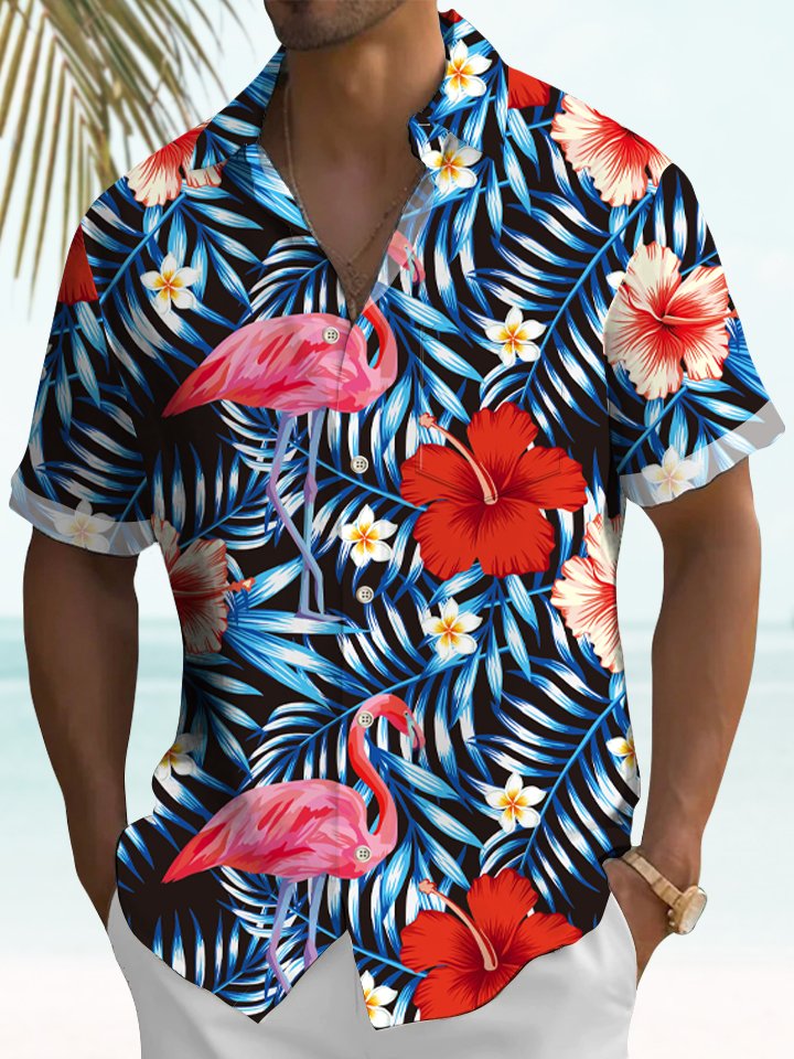Hawaiian Aloha Flamingo Tropical Floral Beach Vacation Hawaiian Shirt BGR2765074 - Boogor
