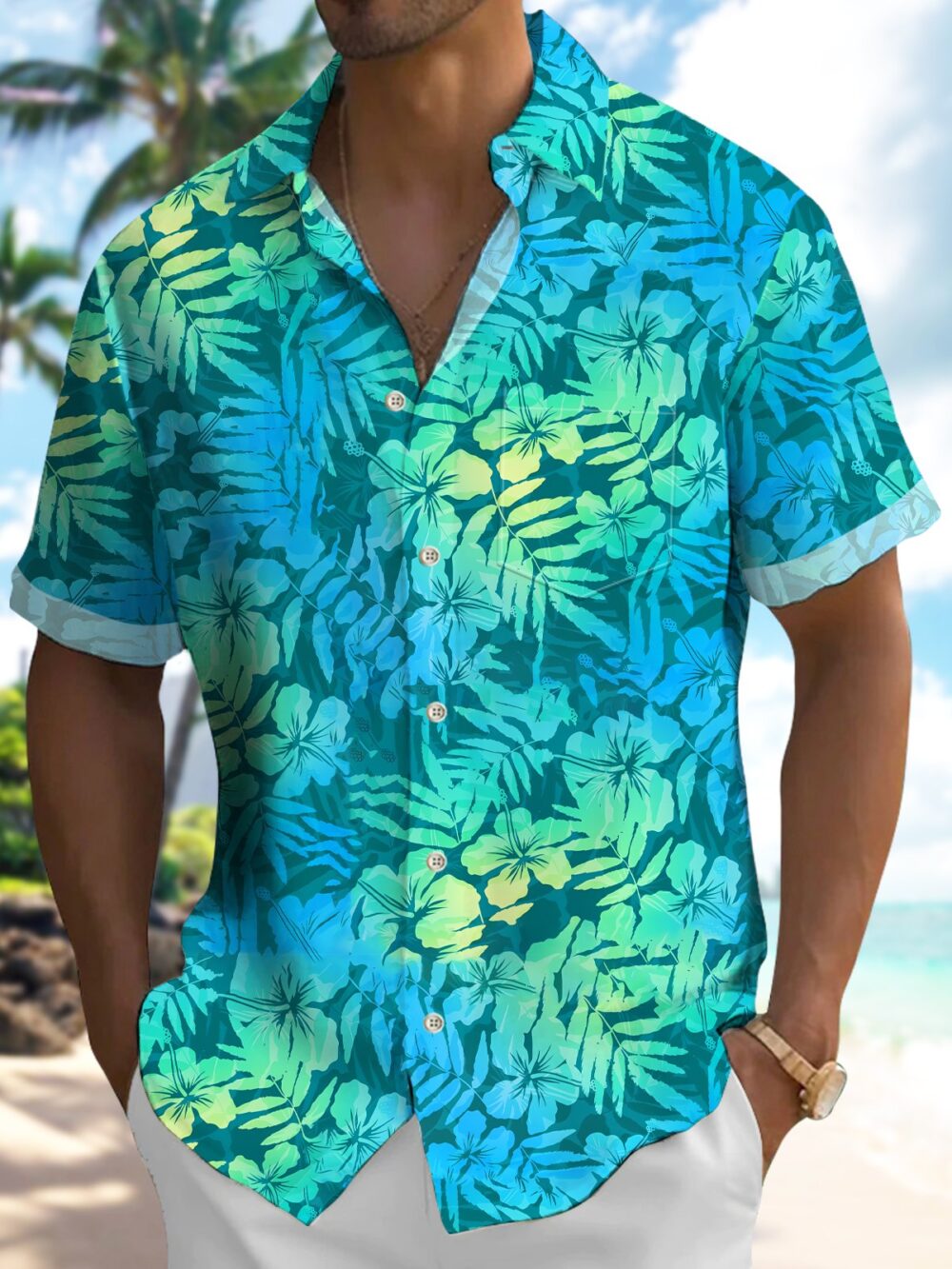 Hawaiian Gradient Tropical Floral Hibiscus Vacation Hawaiian Shirt BGR2765154 - Boogor