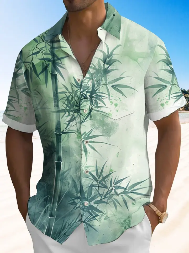 Hawaiian Plant Bamboo Ink Gradient Hawaiian Shirt BGR2765252 - Boogor