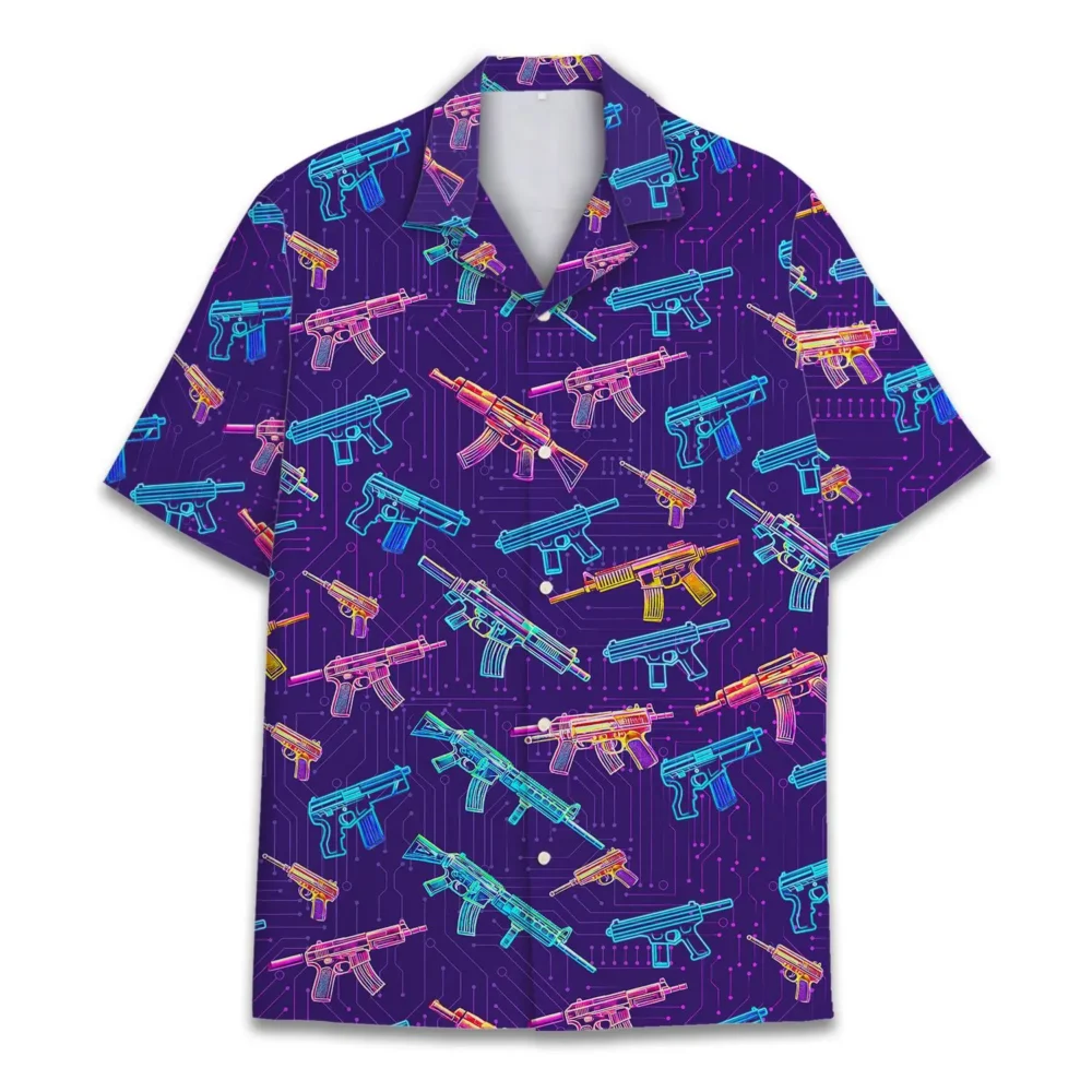 Neon Gun Tropical Pattern Unisex Hawaiian Shirt Aloha Shirt BGR2765707 - Boogor