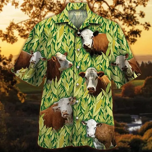 Hereford Cattle Hawaiian Shirt Men Cow Lovers Short Sleeve Hawaiian Aloha Shirt BGR2765026 - Boogor