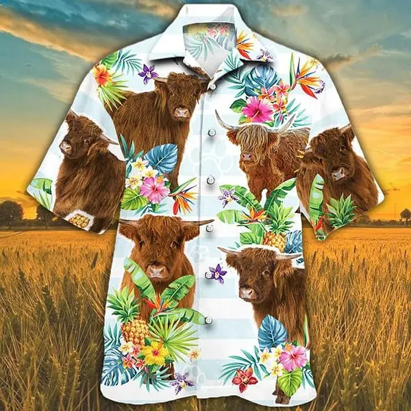 Highland Cattle Tropical Flower Hawaiian Shirts For Men Women Cow Lovers Tropical Flower Hawaiian Shirt BGR2765014 - Boogor