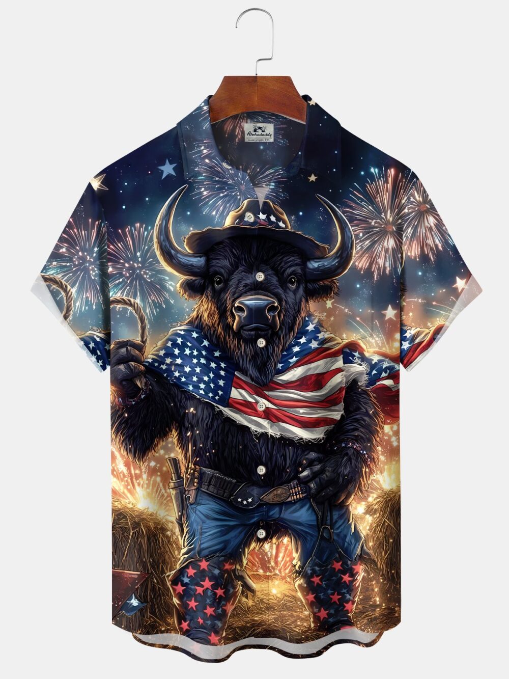 Holiday American Flag Bison Independence Day Fireworks Hawaiian Shirt BGR2765149 - Boogor